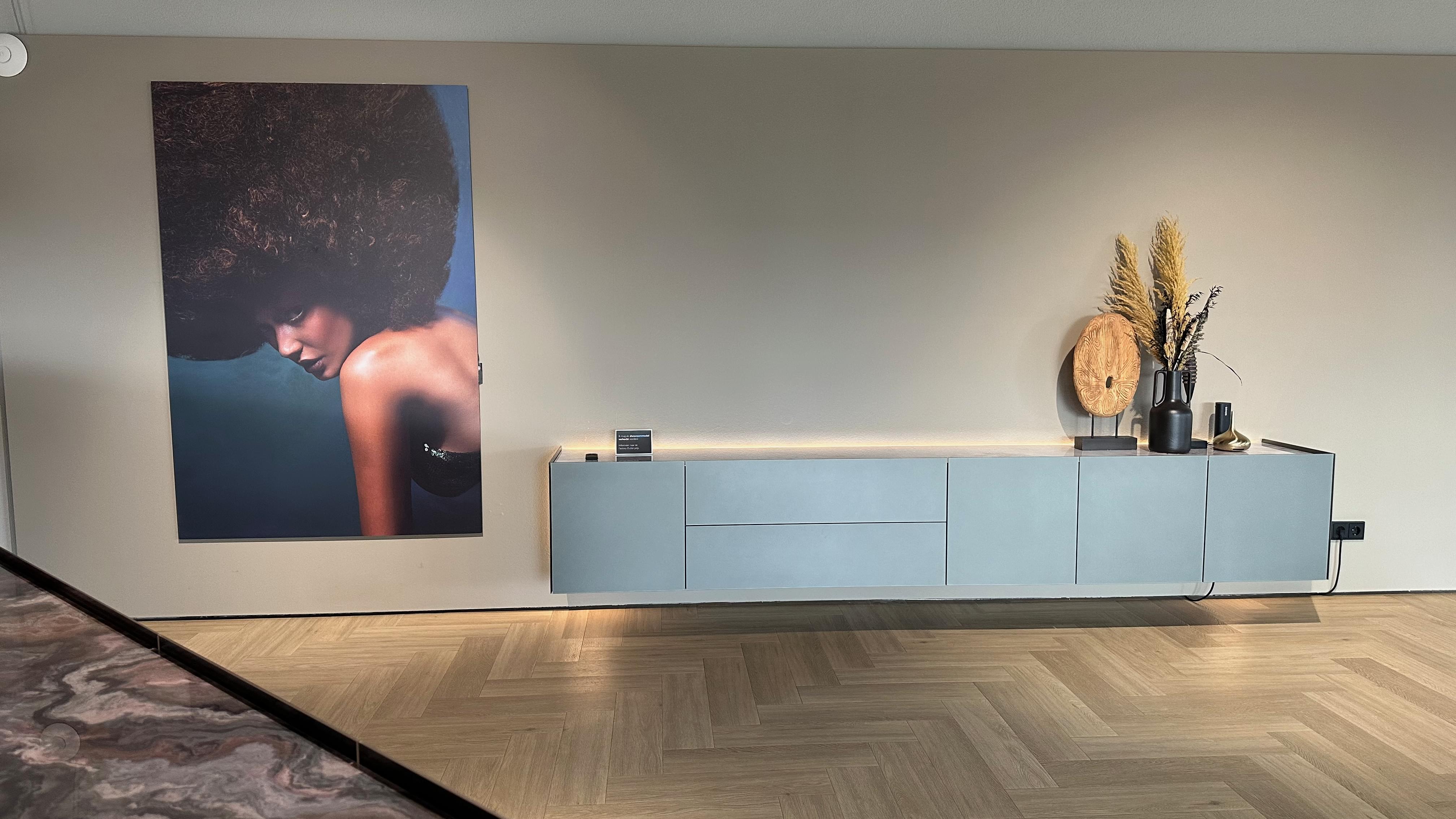 zwevend design dressoir 3m | Side Model 2 | Slate-Grey & Marmor Travertin