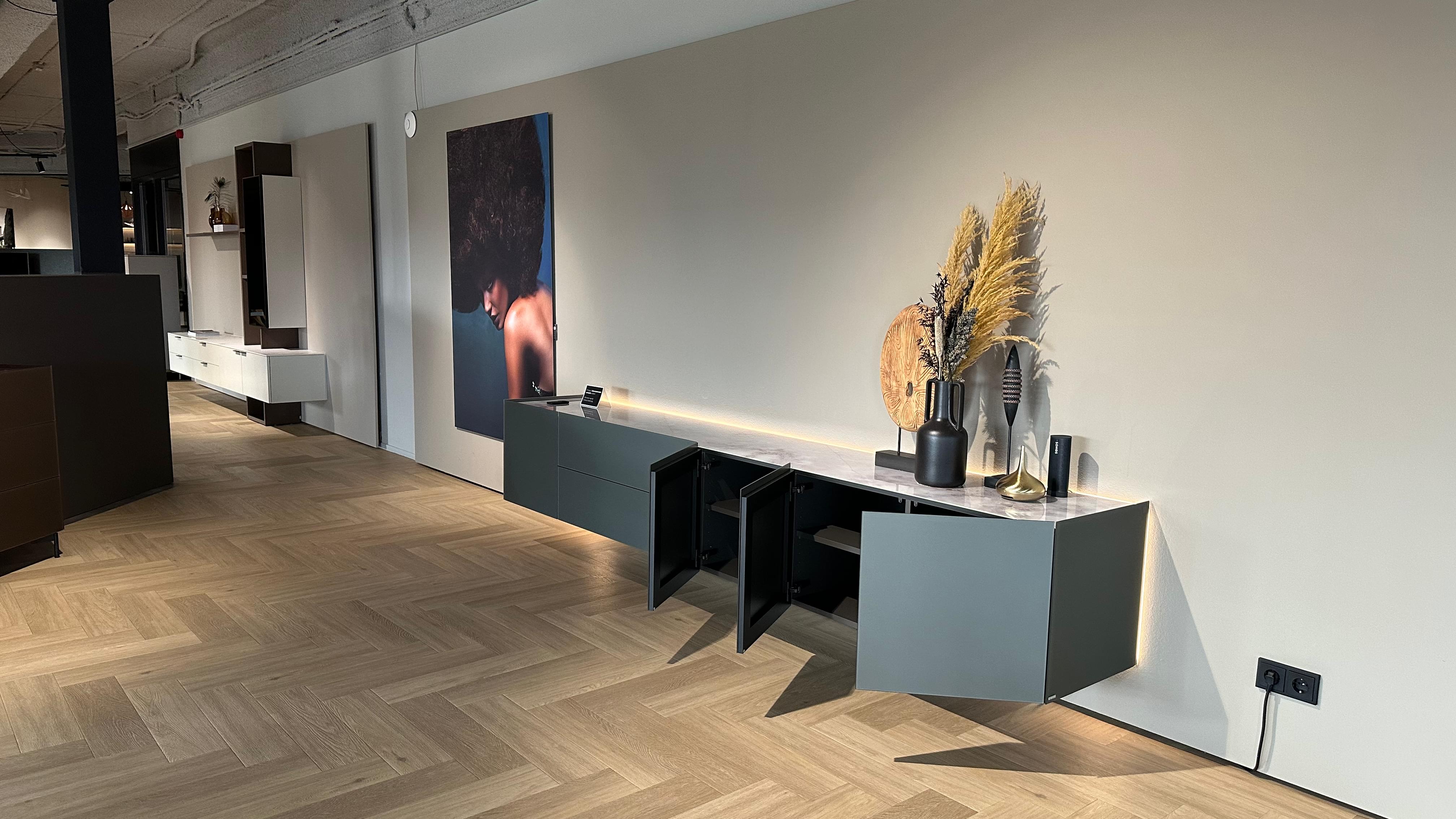 zwevend design dressoir 3m | Side Model 2 | Slate-Grey & Marmor Travertin