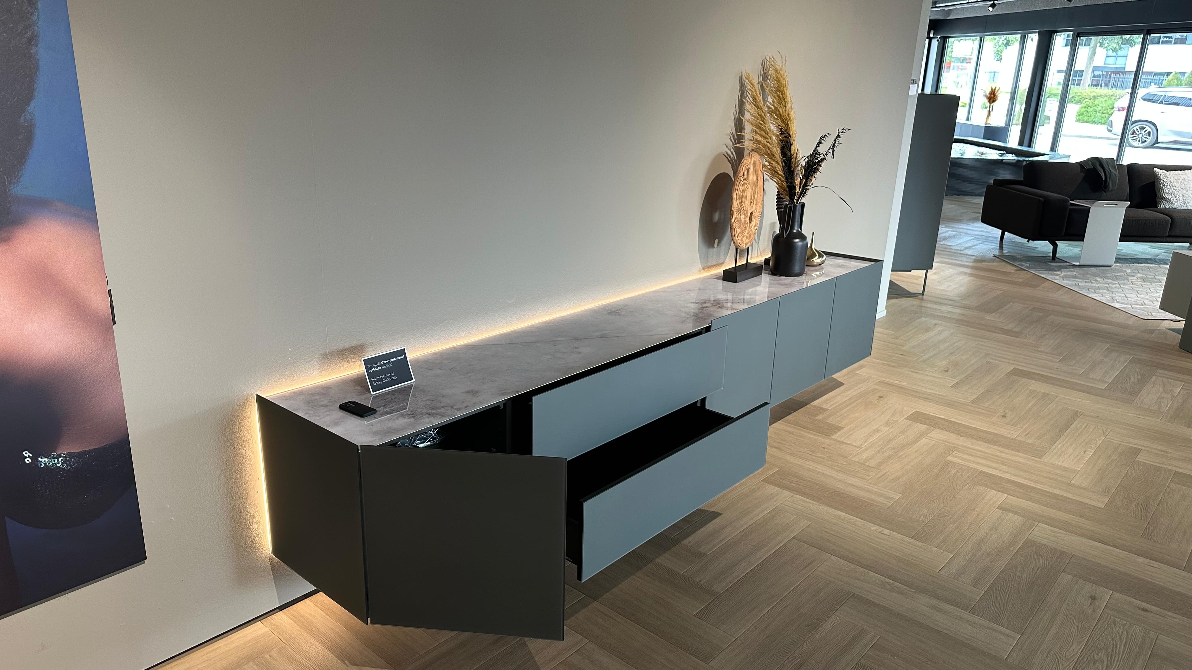 zwevend design dressoir 3m | Side Model 2 | Slate-Grey & Marmor Travertin