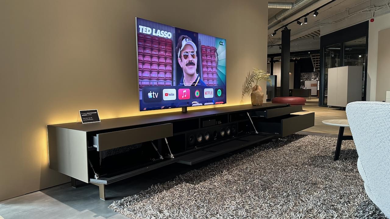 staand tv-meubel 3.5m | metallic roast | inclusief Spectral soundbar en Sonos Amp