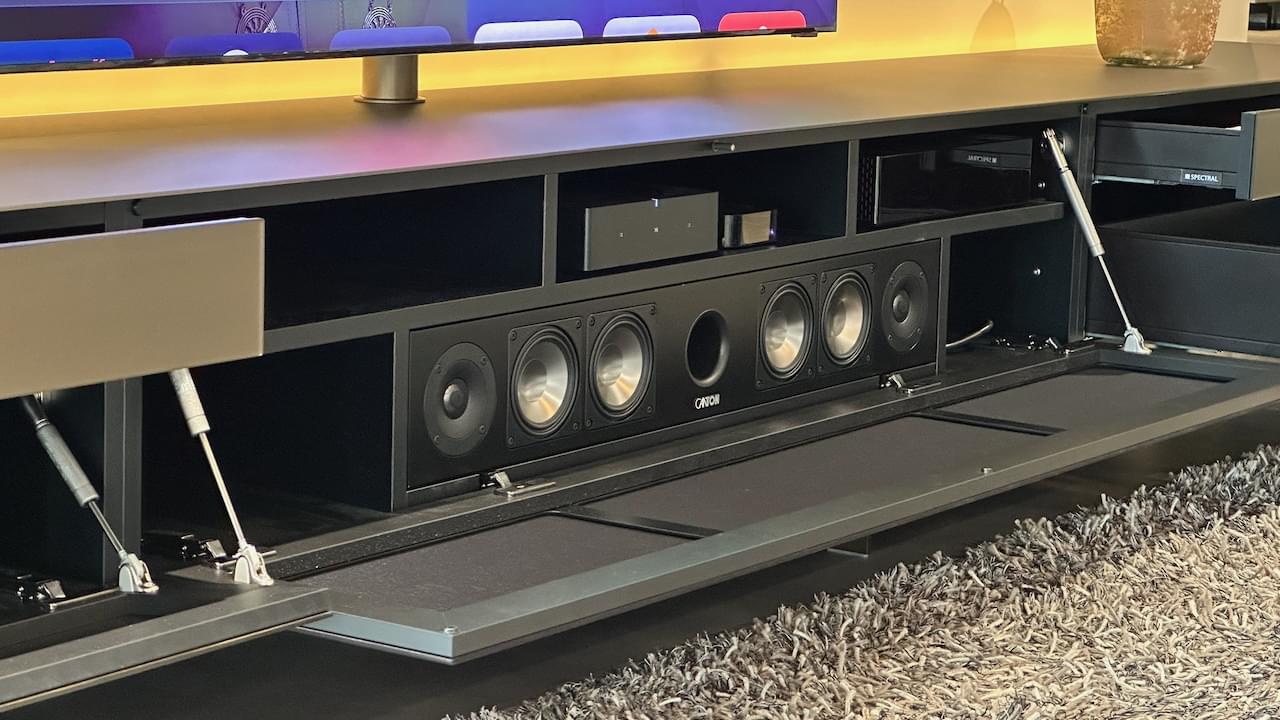 staand tv-meubel 3.5m | metallic roast | inclusief Spectral soundbar en Sonos Amp