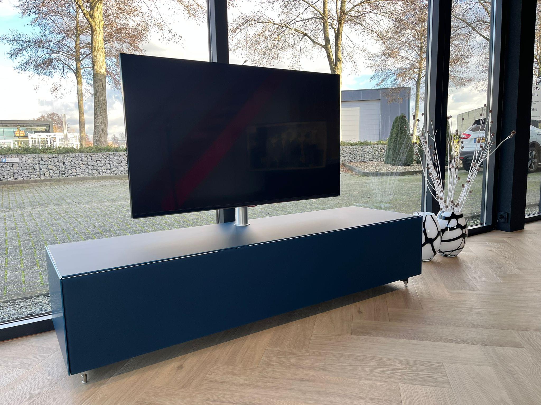 staand tv-meubel 1.65m | gesatineerd glas in Petrol Blue