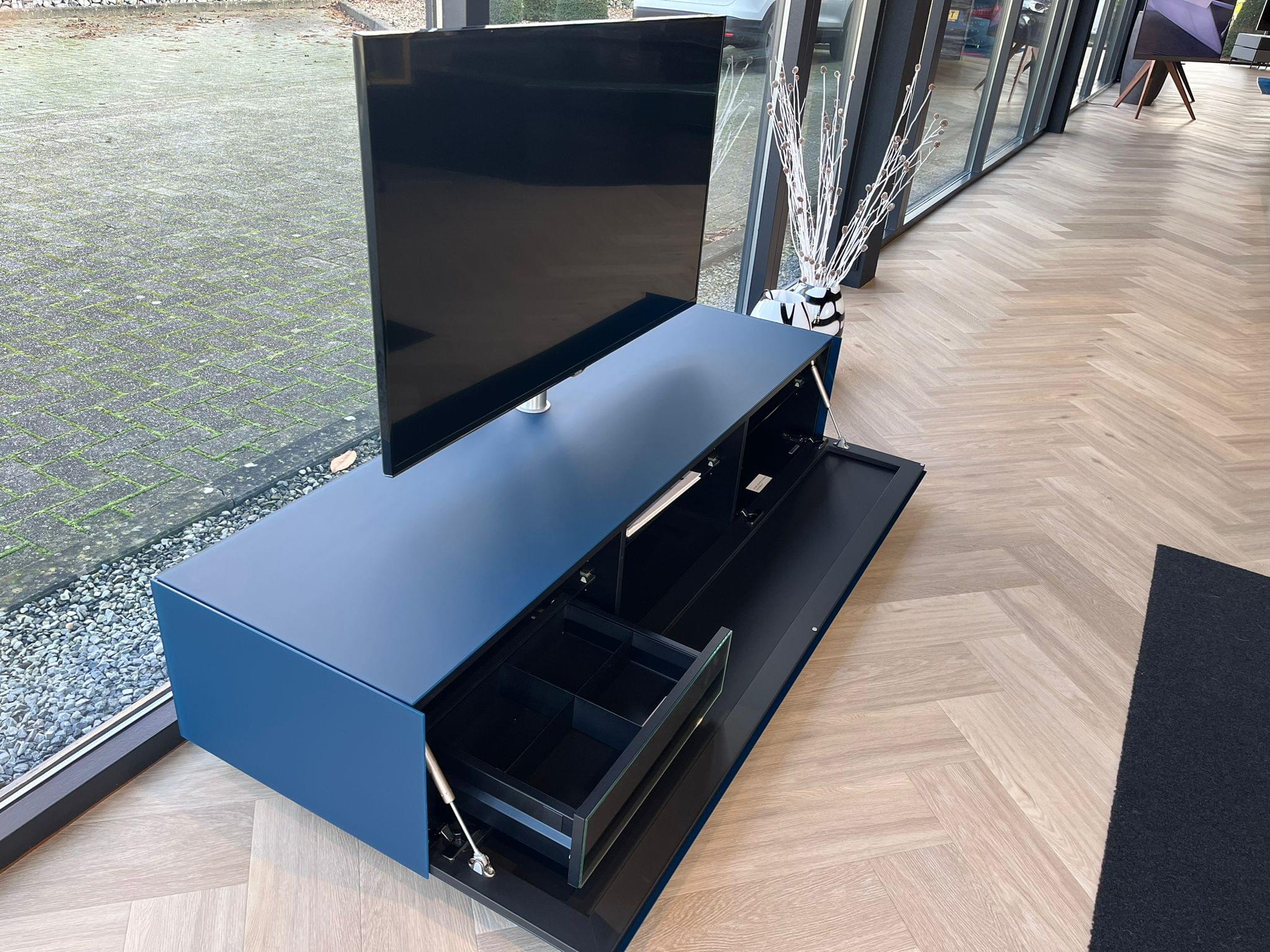 staand tv-meubel 1.65m | gesatineerd glas in Petrol Blue