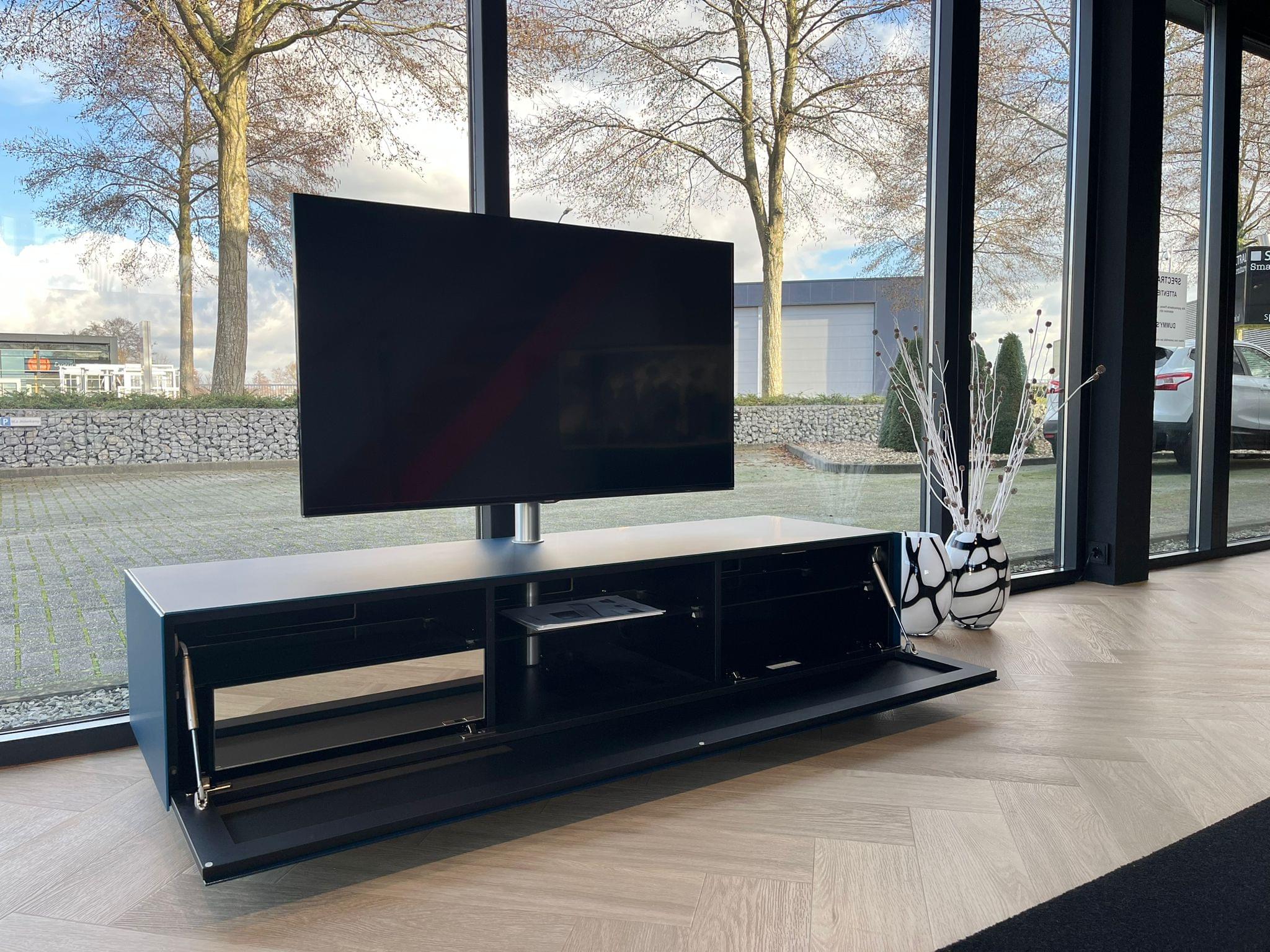 staand tv-meubel 1.65m | gesatineerd glas in Petrol Blue