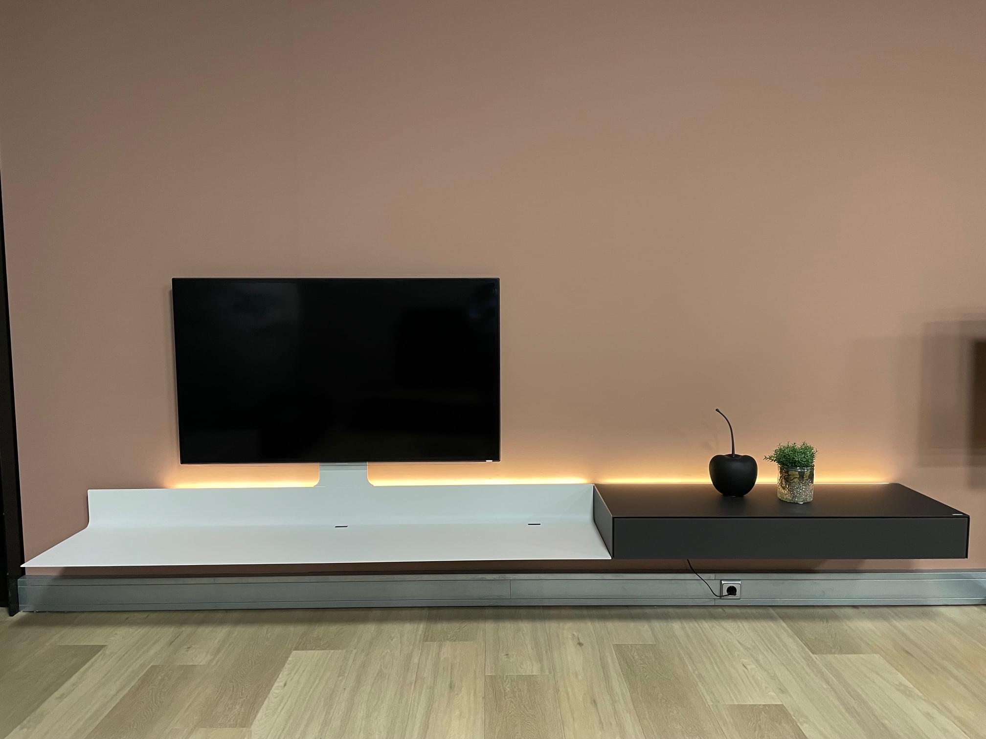 Zwevend Tv-meubel 3.20m in de kleuren Wit en Shale black