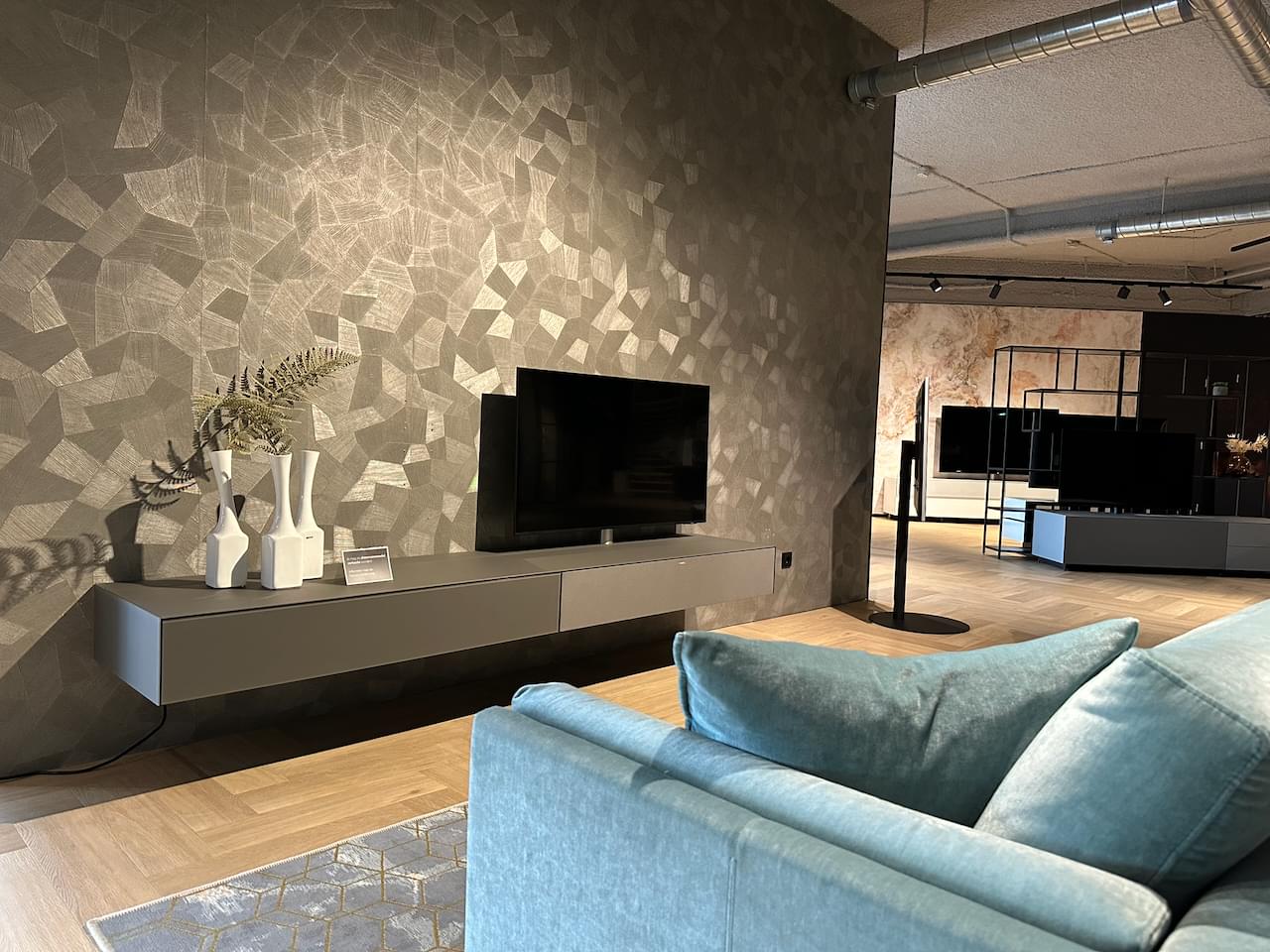 zwevend tv-meubel, kleur Granite | 2.54m | draaibare tv-kolom