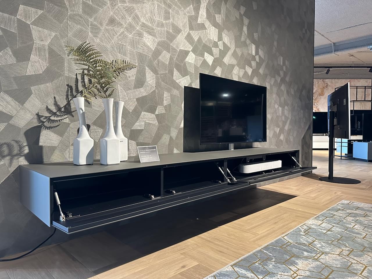 zwevend tv-meubel, kleur Granite | 2.54m | draaibare tv-kolom