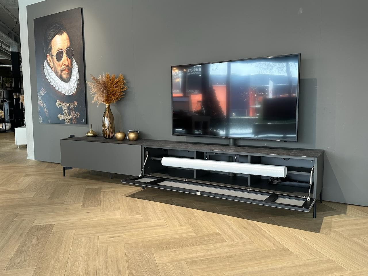 Soundbar tv-meubel 2.8m | Granite | Design Glas Marmor Grey