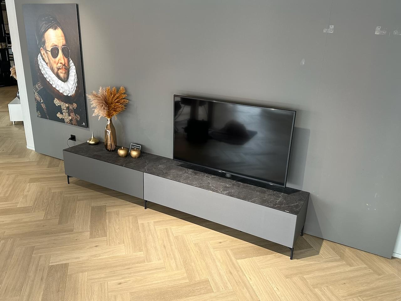 Soundbar tv-meubel 2.8m | Granite | Design Glas Marmor Grey