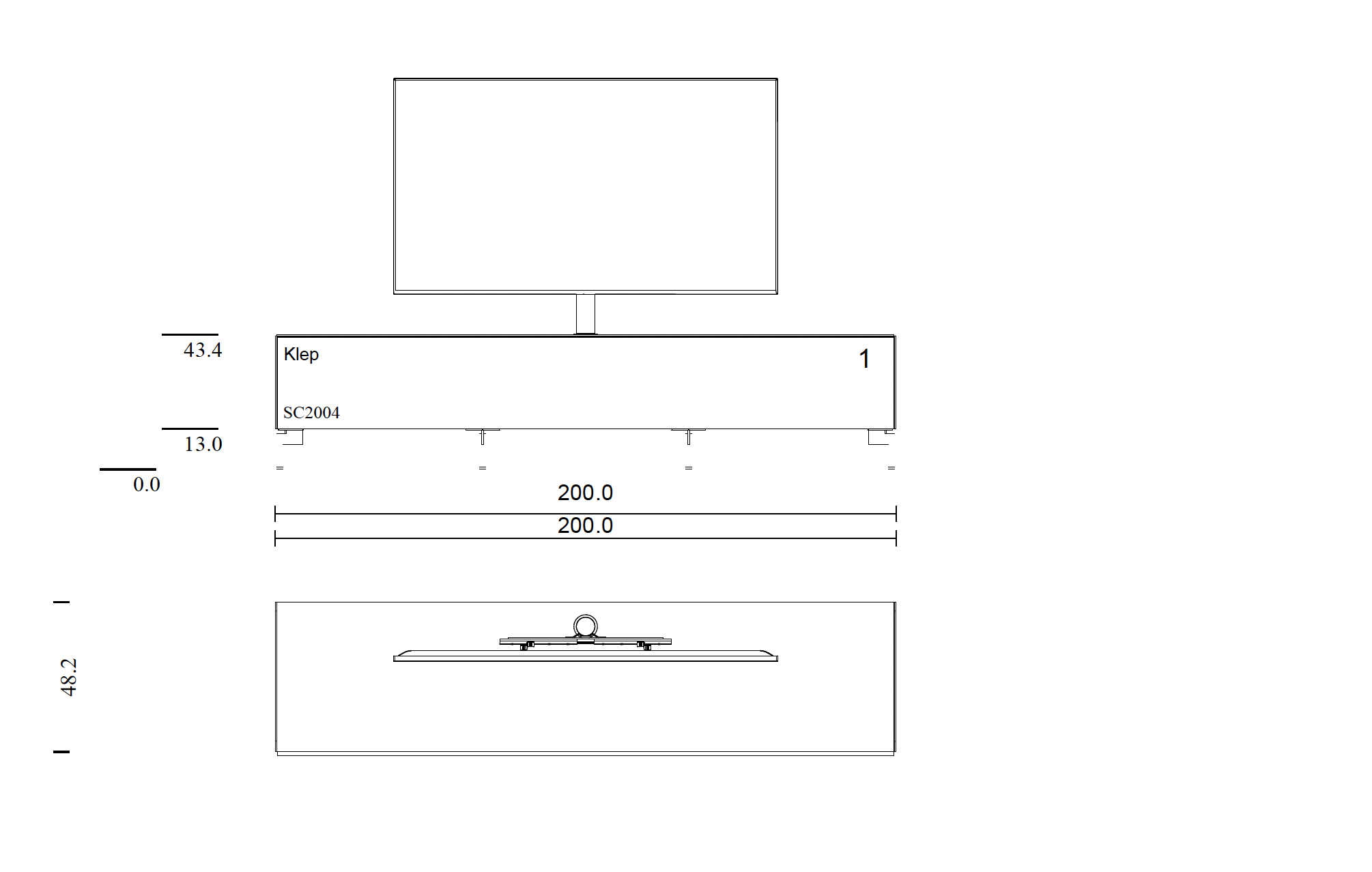 Soundbar tv-meubel - 2.0m in wit - staand op pootjes