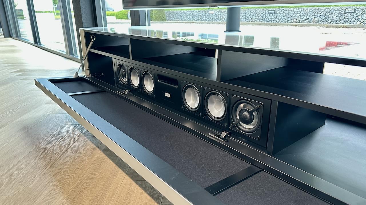 Soundbar tv-meubel hoogglans wit | Spectral Sound + Sonos Amp | 2.75m