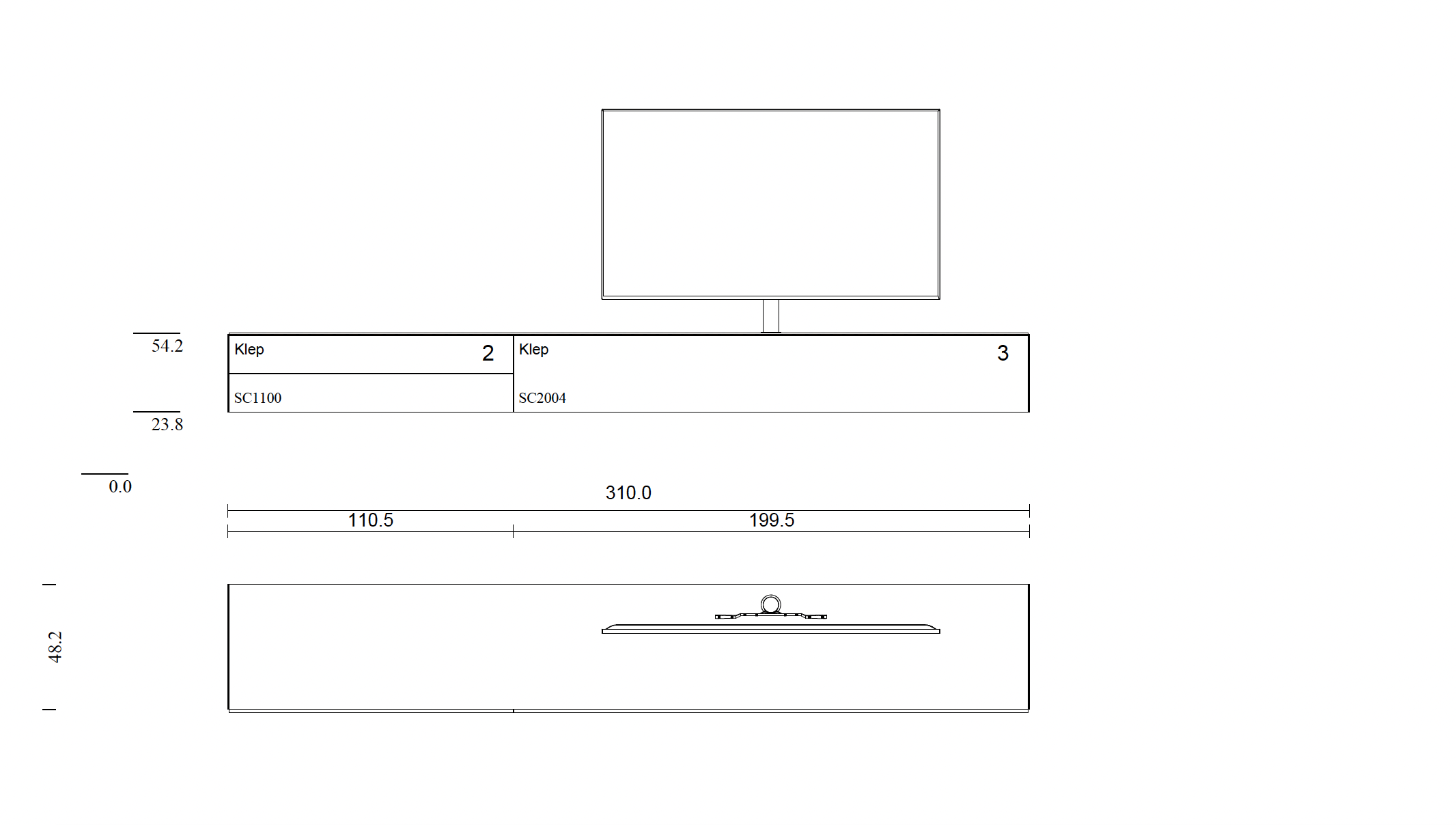 zwevend tv-meubel, kleur wit | 3.10m | draaibare tv-kolom