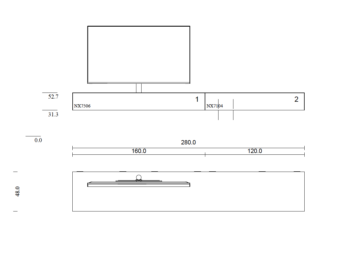 zwevend tv-meubel 2.8 m | Granite glas | Soundbar adapter | Draaibare tv-beugel | wandhangend |