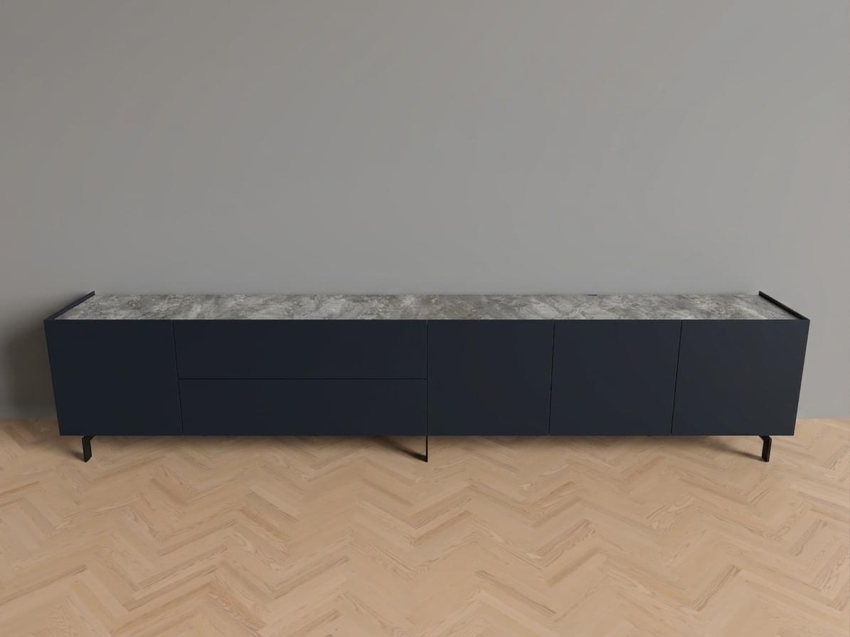 | Staand Design Dressoir 300 cm | Side 2.0 Model 2 | Cobalt & Marmor Slate