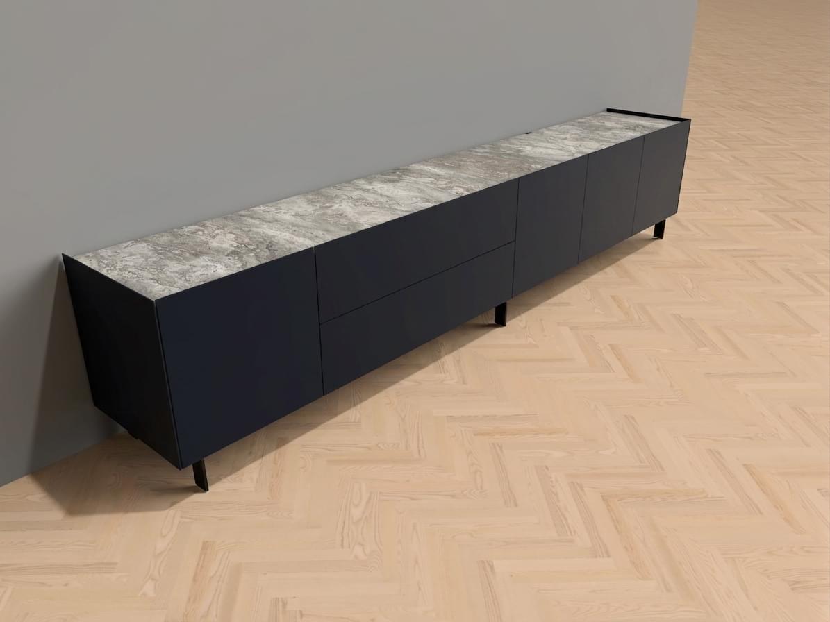 | Staand Design Dressoir 300 cm | Side 2.0 Model 2 | Cobalt & Marmor Slate