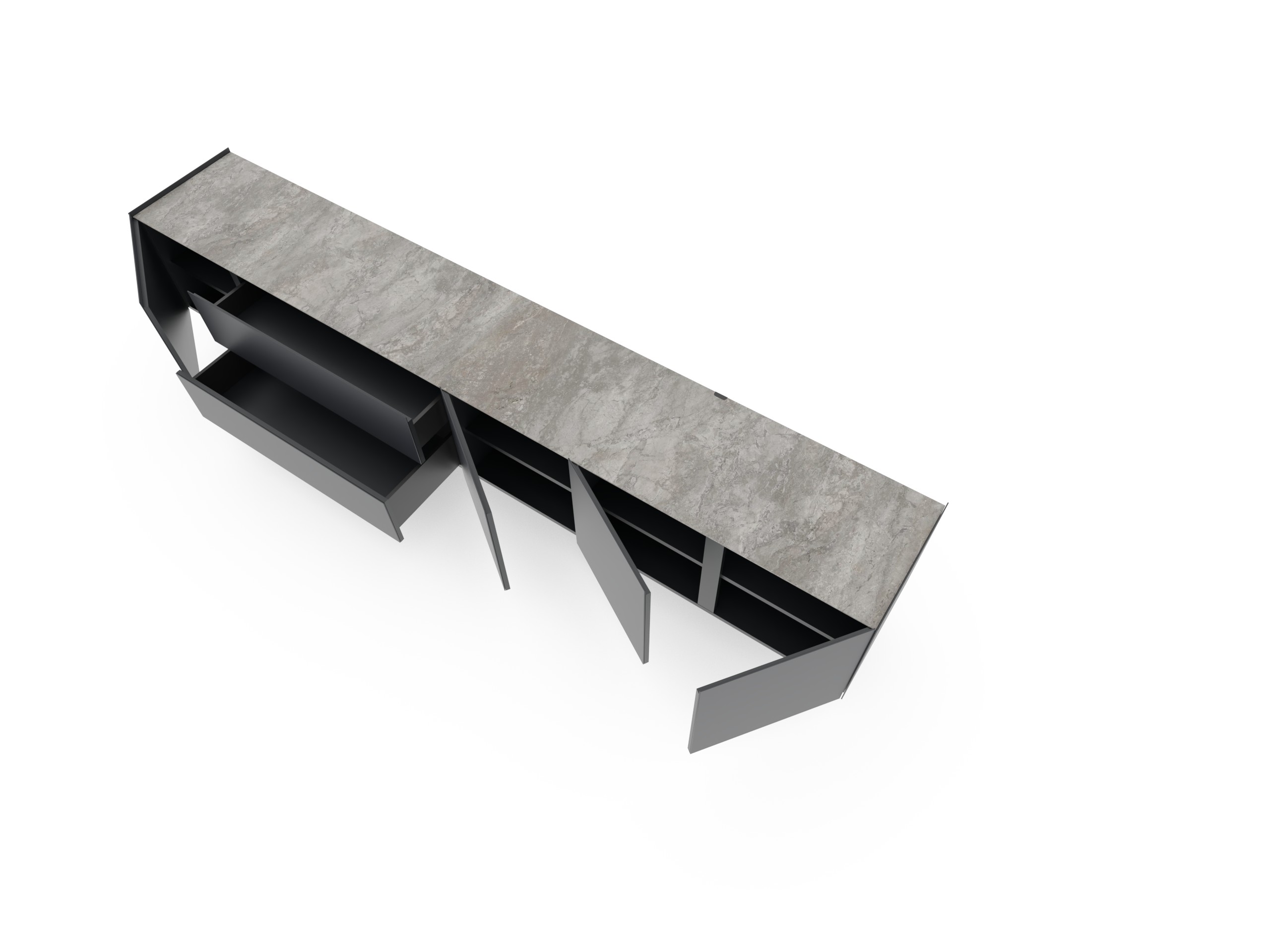 zwevend design dressoir 3m | Side 2.0 | Model 2 | Cobalt & Marmor Slate