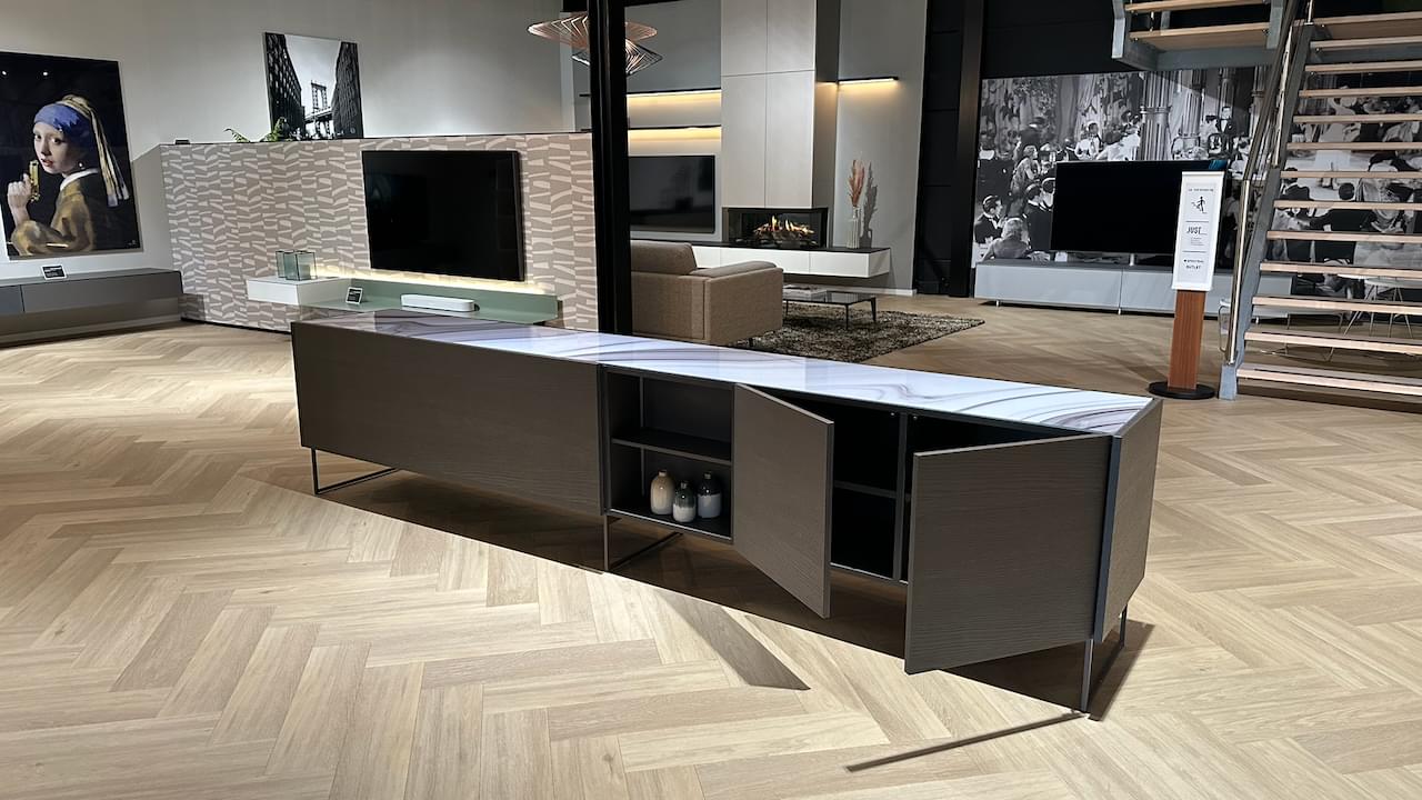 | Staand Design Dressoir 300 cm | Side Model 3 | Oak Smoked & Marmor Latte Dust